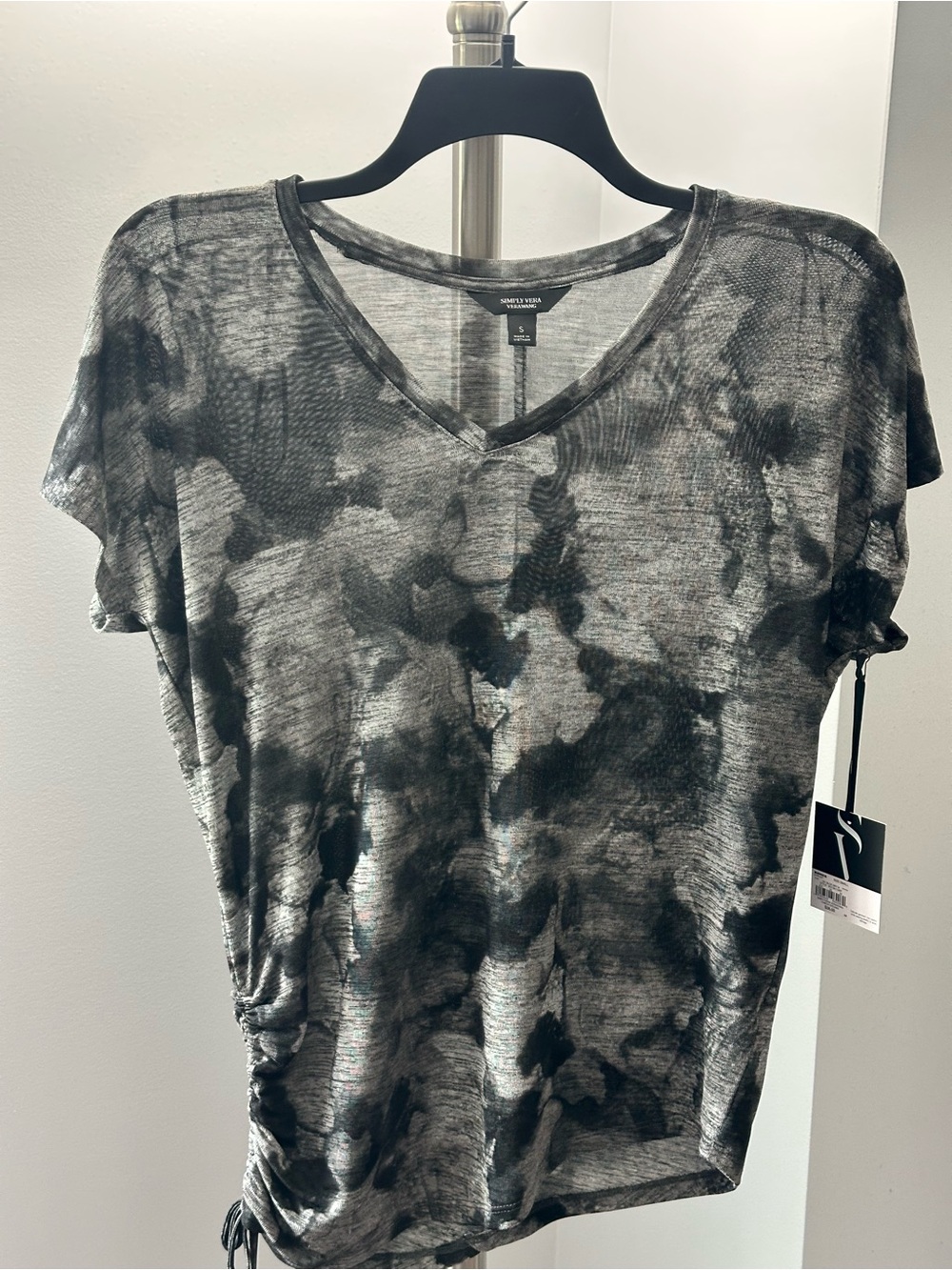 Simply Vera Vera Wang Black & Gray Tie-Dye V-Neck Short Sleeve Tee